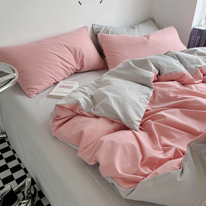 Parure de lit quatre pièces unie en coton pur lavé, housse de couette respirante pour la maison, toutes saisons - Product Image 2