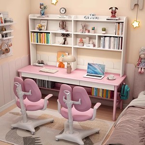 Meja komputer multifungsi anak-anak, Meja belajar di rumah kantor gaya ganda dengan laci penyimpanan dan rak tahan lama multifungsi - Product Image 1