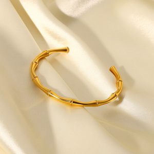 简约INS 18k镀金不锈钢饰品防水简约竹开口手链女 - Product Image 4