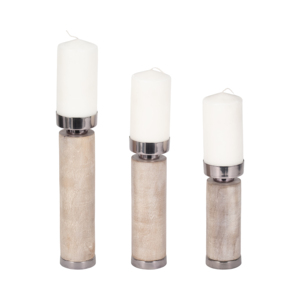 Set di Portacandele Cilindrici Moderni in Legno di Mango con Base in Metallo per Decorazione Casa e Centrotavola - Product Image 2