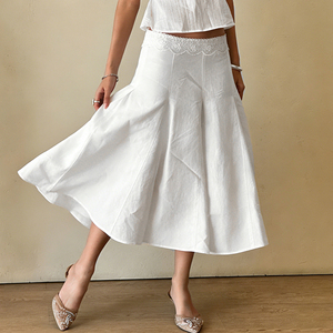 Lace Trim <b>Patchwork</b> Mermaid <b>Skirt</b> Summer New Vacation Style Elegant Long <b>Skirt</b> - Product Image 2