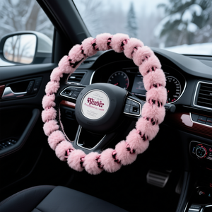 Housse de volant en peluche rose, accessoire de voiture d'hiver - Product Image 3