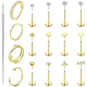 Venta al por mayor: Nuevo set de joyería corporal bohemia de acero inoxidable chapado en oro de 18 quilates para <span class=keywords><strong>piercing</strong></span> de labio, anillos de <span class=keywords><strong>nariz</strong></span> y pendientes de botón Aiqibao - Product Image 1