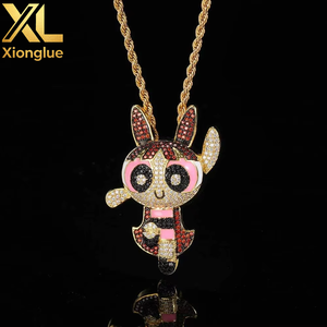 Hop Cartoon Flying Girls Pendant Brand Copper Inset Natural Zircon Unisex 18K Gold Plated 18inches Necklace Wholesale - Product Image 3