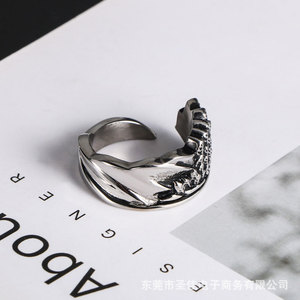 Bague aile d'ange de style européen et américain, en acier titane, fleurs en forme de U, bijoux unisexes, cadeau SA793 - Product Image 5