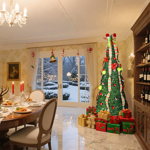 Árbol de Navidad Artificial <span class=keywords><strong>Decorado</strong></span> de 180 cm <span class=keywords><strong>con</strong></span> Adornos de Listón Preiluminado, Decoración Navideña para el Hogar - Product Image 6