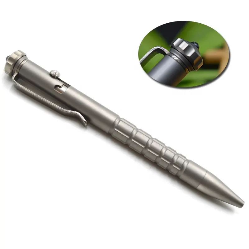 Multi Function Self Protect Strong Camping Metal Titanium Bolt Action Survival Pen