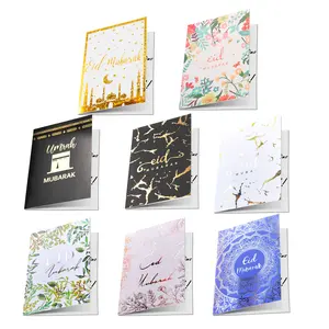 Islamische Umrah Geschenk karte Gold Foiled Moon Star Eid Papier karte Gold Moschee Eid Mubarak Grußkarten