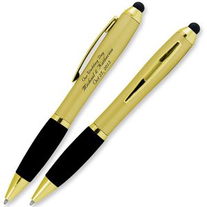 2 in 1 Stylus Touch Screen Gold Plated Click Metal <b>Ballpoint</b> <b>Pen</b> With Rubber Anti Slip Grip Signature <b>Pen</b> - Product Image 1