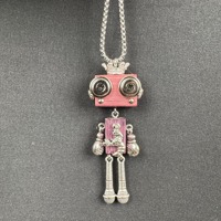 Pendentif rétro 12 constellations punk robot tête en bois marteau pelle microphone pieds en alliage métallique collier zodiaque porte-clés