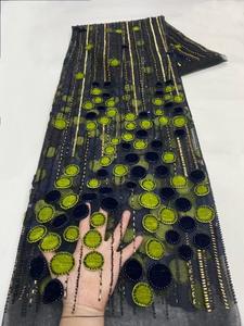 NI.AI新しいデザインベルベットネットレーススパンコール生地刺繍ビーズレースネット生地 - Product Image 2