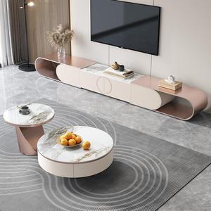 Meuble TV rétractable, style français moderne minimaliste, meuble de sol de luxe, combinaison table basse - Product Image 5