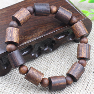 Pulsera de Madera de Agar Negra con Cuentas en Forma de Barril, Joyería Unisex para Ceremonias Religiosas, Coleccionable Cultural - Product Image 2