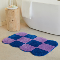 Tapis de bain en microfibres absorbant personnalisé lavable en machine doux damier flocage pour chambre d'enfant