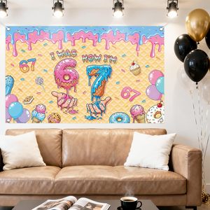 Decorazioni per Compleanno 6-7 Anni, Sfondo a Tema Gelato, Striscione 'Sono Finito di 6 Anni, Ora Sono 7', Decorazioni per Feste a Tema 'Sweet Drip' - Product Image 2