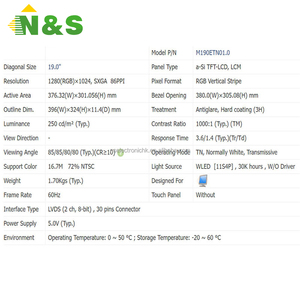 M190ETN01.0 จอแสดงผล LCD อุตสาหกรรมขนาด 19.0 นิ้วสำหรับการตรวจสอบอุปกรณ์ควบคุมอุตสาหกรรมต้นฉบับใหม่ในสต็อก - Product Image 3