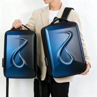 Sac à dos rigide bleu foncé personnalisé en forme de coquille, motif, couleur, sac à dos pour ordinateur portable en EVA taille S/L avec serrure, USB-C OEM/ODM