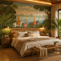 Papier peint mural auto-adhésif imperméable, scène de chasse miniature indienne, lac tropical, papier peint à coller et à décoller, décoration murale