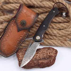 Couteau de poche pliant Hongrui 2026, vente en gros, manche en bois d'ébène, lame en acier Damas, pour camping et chasse en extérieur - Product Image 2
