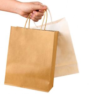 Custom <b>Made</b> Kraft <b>Paper</b> Bag for Fast Food Take-Away Brown Flat Handle Restaurant Carry Bags with Print for Coffee Takeaway - Product Image 1