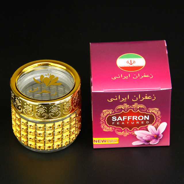Iranian Dubai High-end Golden Glass Small Bottle 5g 10g Empty Can Container with Saffron Paper Packaging