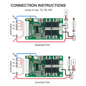 BMS adapté pour batterie au lithium 8S 10A 24V, carte BMS pour pack de batteries avec équilibrage et port commun pour vélo électrique - Product Image 4