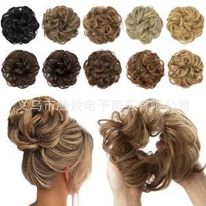Anneau élastique bouclé pour perruque naturelle pour femme, effet volumineux, simulation de chignon, en fibre haute température, sac de rangement pour perruque - Product Image 3