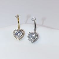 Anneau de nombril en titane ASTM F136 avec cœur en zircon cubique, barbell incurvé, halo en zircon, bijoux de piercing pour nombril, bijoux de corps pour usage quotidien, OEM