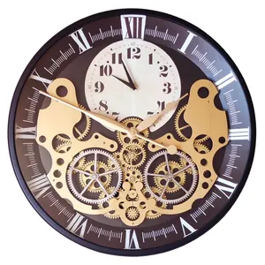 24inch 60.5cm large custom made round quartz decorative antique real moving wall gear clock