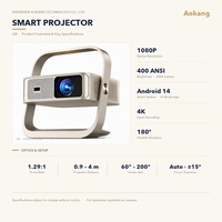 Projecteur intelligent Aokang Q8, résolution native 1080P, Android 14, mini-projecteur 400 ANSI, double WiFi, 4K HDMI USB, vente en gros d'usine