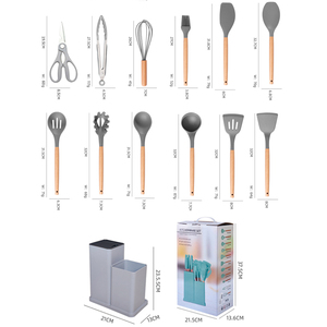 19Piece Set Silicone <strong>Kitchen</strong> Utensils Set <strong>Kitchen</strong> <strong>Accessories</strong> With <strong>Wooden</strong> Handle <strong>and</strong> Cuttings Board Storage Bucket - Product Image 4