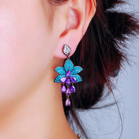 Boucles d'oreilles pendantes longues en zircon cubique et pierre turquoise, design original 2024, pour femmes, accessoires de bijoux