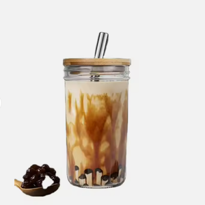 16oz 24oz <strong>Mason</strong> <strong>Jar</strong> Bubble Tea Smoothie Juice Iced Coffee Glass Drinking Cup with Straw and Lid - Product Image 4