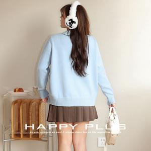 แฮปปี้ฮัทเสื้อสเวตเตอร์ลายการ์ตูนสำหรับผู้หญิงไซส์ใหญ่ คอกลม ถักหลวม แขนยาว ชั้นในหนา อุ่นสบาย - Product Image 5