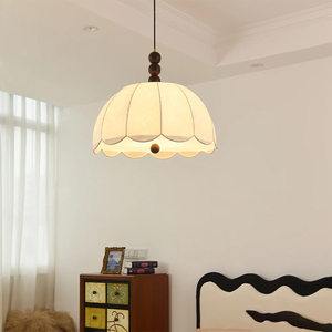 Lampada a Sospensione in Stile Retrò Francese, per Sala da Pranzo e Cucina, in Metallo, Legno e Tessuto, Nuova Lampada a Sospensione in Tessuto Stile Crema Blossom <span class=keywords><strong>di</strong></span> Alta Qualità - Product Image 6
