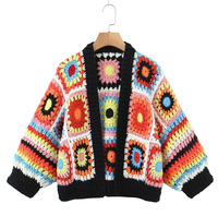 Entièrement tricoté à la main Crochet pull hiver nouveau Cardigan mode couleur Clash grand-mère carré tricot pull Cardigan Crochet