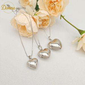 Affascinante grande cuore collana solido superficie liscia amore a forma di ciondolo gioielli a catena per donna uomo - Product Image 3