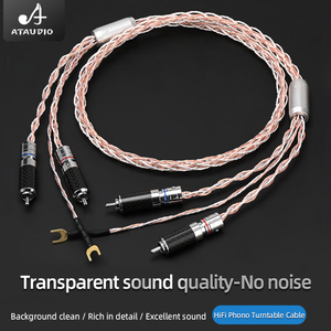 Câble de <span class=keywords><strong>platine</strong></span> phono ATAUDIO Hifi en cuivre argenté mélangé, 10 brins tressés avec connecteur en cuivre pur rhodié - Product Image 3