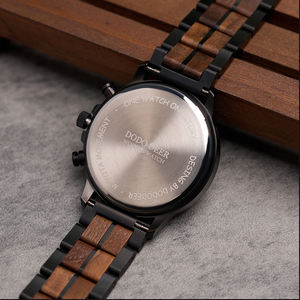 Montre-Bracelet Chronographe à Quartz pour Homme en Bois de Noyer Naturel et Acier Inoxydable avec Affichage de la Date, Design Original - Product Image 6