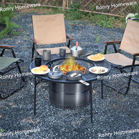 Table de foyer portable en fonte avec pieds pliables pour feu de camp/ranger, conception ventilée pour jardin et terrasse