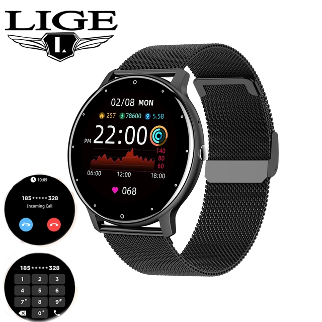 LIGE BW0223 2 Pairs Strap Smart Watch for Men Answer Make Call  Blood Pressure Monitor Waterproof Fitness Smartwatch Men Women