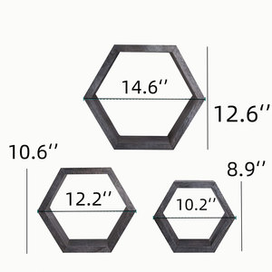 Ensemble d'étagères flottantes <span class=keywords><strong>hexagonales</strong></span>, <span class=keywords><strong>3</strong></span> étagères en nid d'abeille <span class=keywords><strong>de</strong></span> Construction en bois dur massif, décoration murale en bois rustique pour salon, chambre à coucher - Product Image 2
