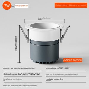 Plafonnier encastré commercial 12W noir LED, corps en aluminium, ouverture 75mm, AC110V, éclairage intérieur, garantie 3 ans, IP20 - Product Image 3