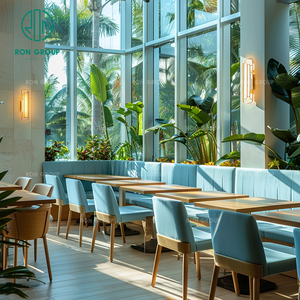 Banco largo de terciopelo con marco de madera de roble cuadrado nórdico, juego de muebles para cafetería y restaurante, silla y mesa para cafetería - Product Image 5
