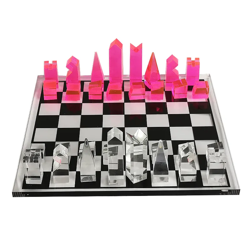흑백 체스 보드 고품질 투명 체스 보드 게임 세트 체스 보드 아크릴 디스플레이 랙