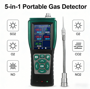 Tragbarer Multi-Gas-Detektor 5-in-1 Abgasanalysator SO2 NO <span class=keywords><strong>NO2</strong></span> CO2 O2 Pumpen-Saug-Emissionsmonitor - Product Image 1