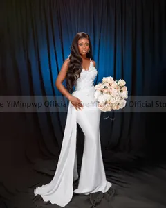 Vestidos de <span class=keywords><strong>novia</strong></span> de sirena blanca africana para <span class=keywords><strong>novia</strong></span> espaguetis perlas rebordear segunda boda recepción fiesta vestidos de <span class=keywords><strong>novia</strong></span> personalizados - Product Image 3