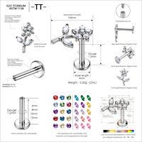 TT - Nouveauté : Boucles d'oreilles tendance en titane ASTM F136 plaqué or 18K/24K avec zircon, filetage interne, pour labret, hélix, tragus, lèvre - Cadeau de mariage