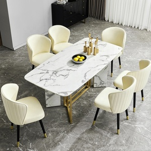 Simple moderno cuadrado de mármol blanco de carrara restaurante mesa de comedor silla conjunto - Product Image 2