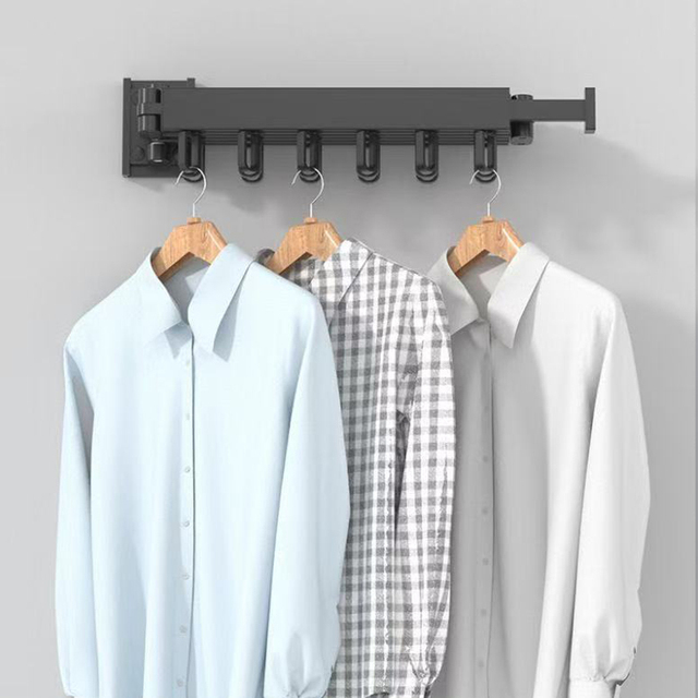 Wall Mounted Foldable Retractable Drying Rack Aluminum Balcony Towel Hanging Clothes Hanger Laundry Drying Rod Hook